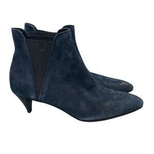 Pedro Garcia Agora Navy Blue Suede Pointed Toe Ankle Boots Kitten Heel Gore Side